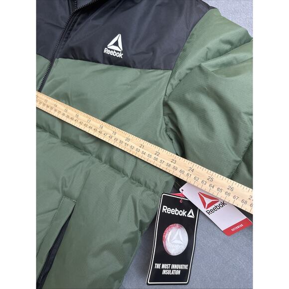 Reebok Men's Puffer Jacket Size XL Full Zip Pockets Reversible Black Green - Picture 7 of 10